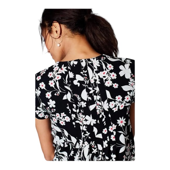 J Jill Wearever Collection Floral Shift Dress‎ Black White Short Sleeve Size M - Picture 2 of 14